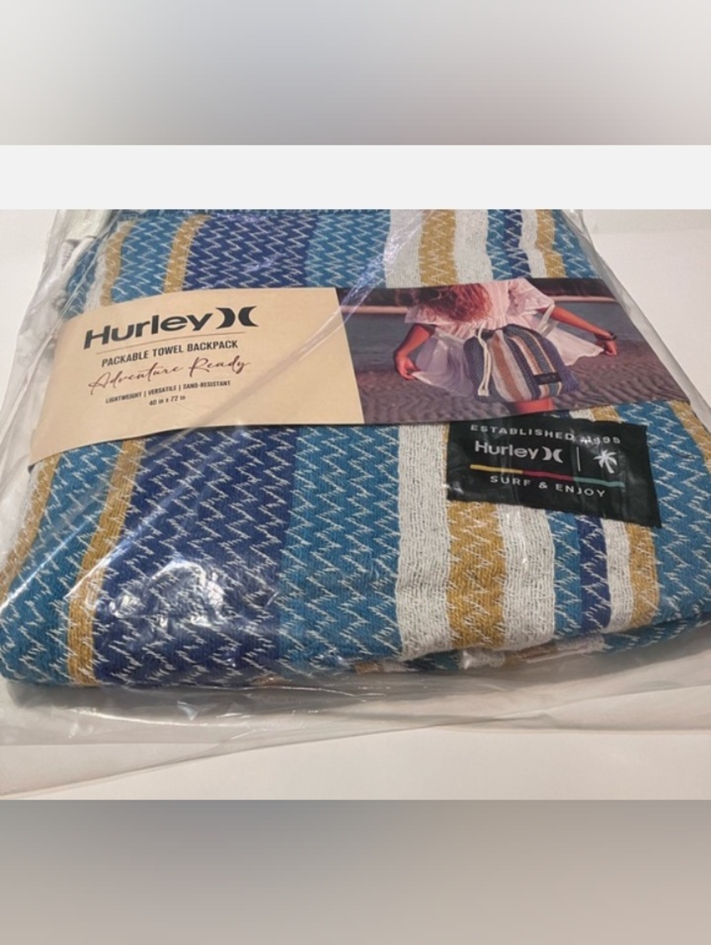 HURLEY PACKABLE TOWEL BLANKET BACKPACK BEACH POOL PICNIC NEW
